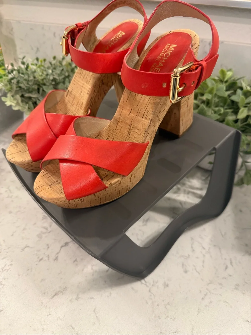 Michael Kors Natalia platform sandals Red Leather Chunky Cork